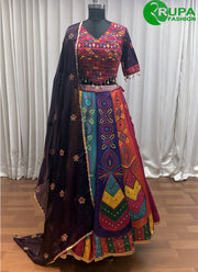 Attractive Multi Color Fancy, Lace, Mirror and Print Work Silk Readymade Lehenga Choli
